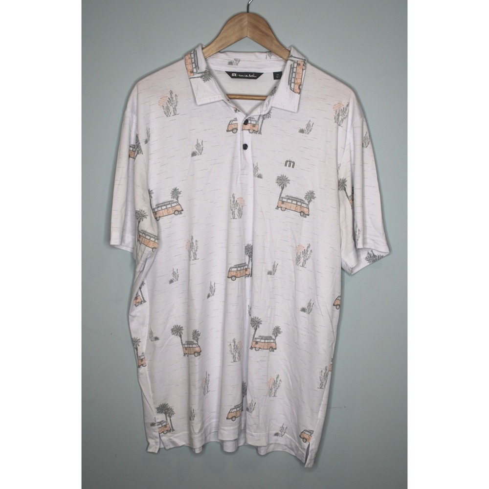 TravisMathew Volkswagen VW Bus Polo Shirt Mens XXL White Pima Cotton Blend Golf - Picture 2 of 7